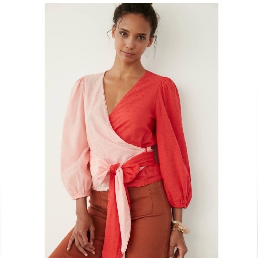 FARM Rio for Anthropologie Pink and Red Wrap Top